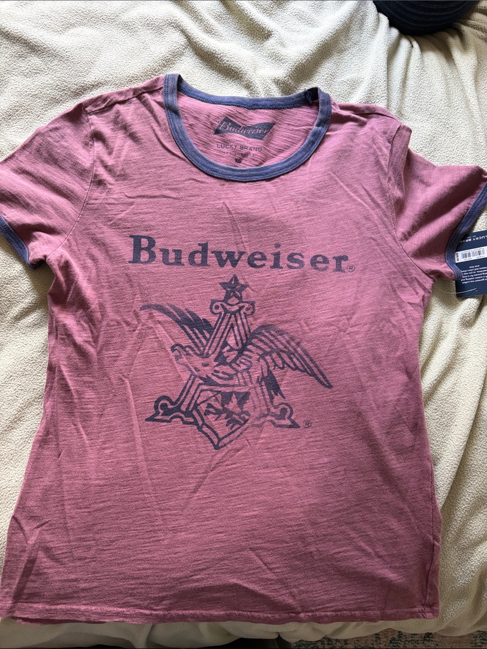 Budweiser Rose-Purple Ringer Tee with Navy Logo